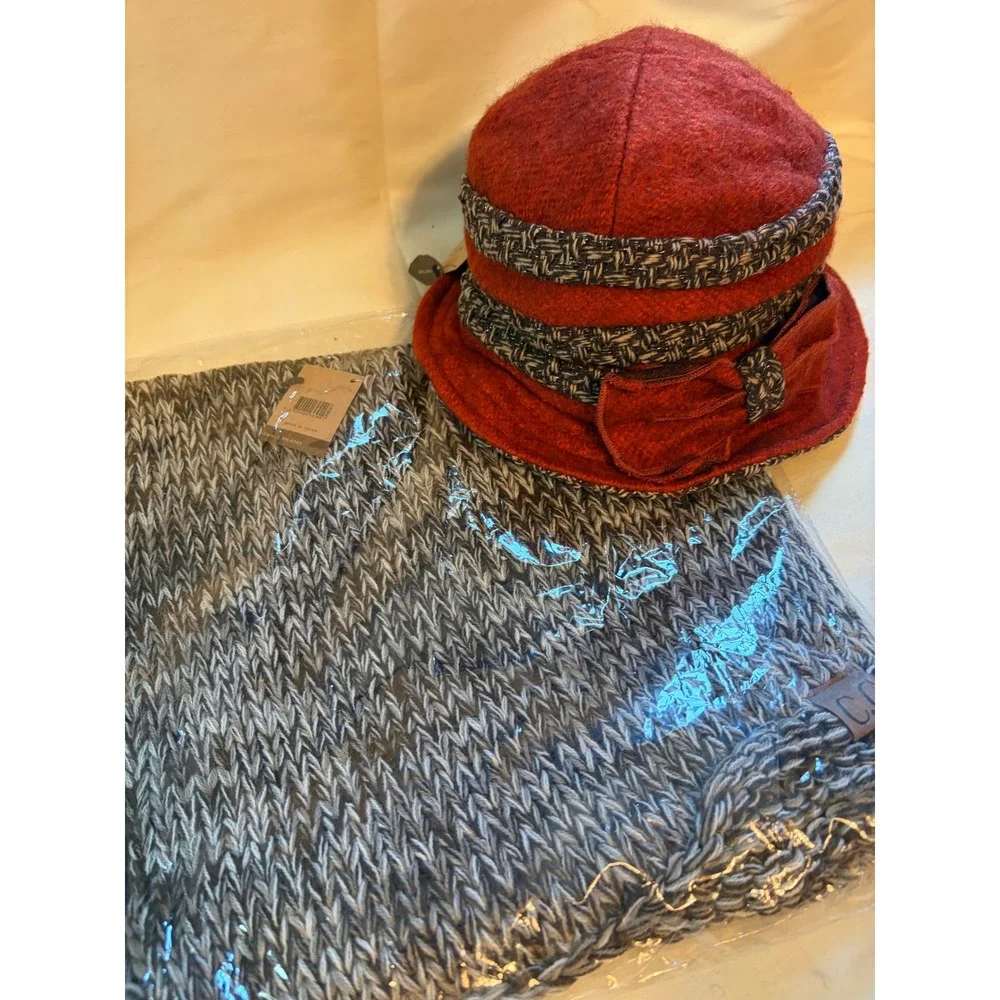 C.C Exclusives Hat Scarf Set Women OS Cottagecore Rust Red Wool Blend NWT
